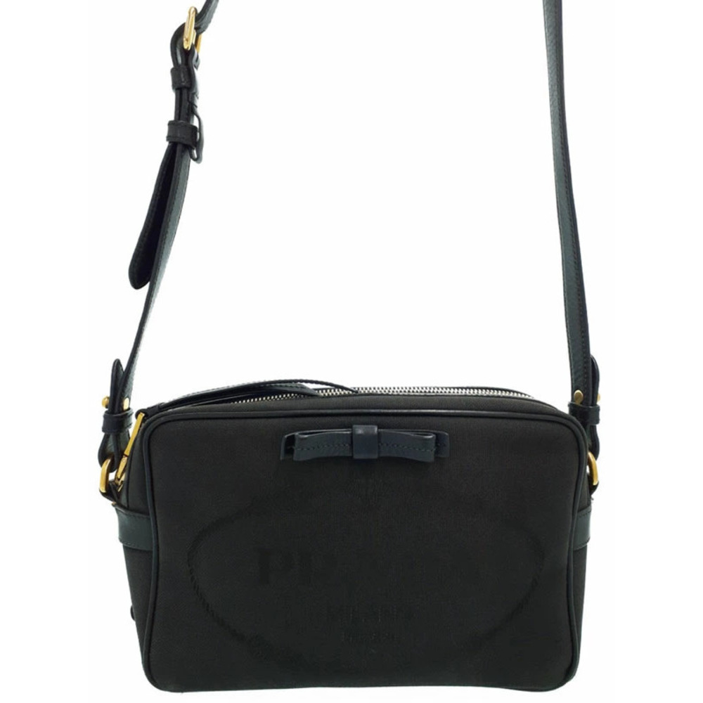 Prada Logo Jacquard Camera Bag ribbon bow Black